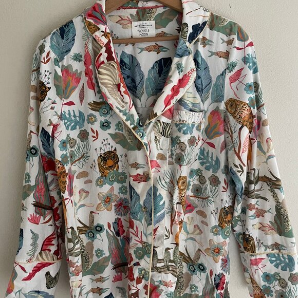 ANTHROPOLOGIE Michelle Morin Animalia Flannel Sleep Top: NWOT! Size Small - Picture 1 of 8